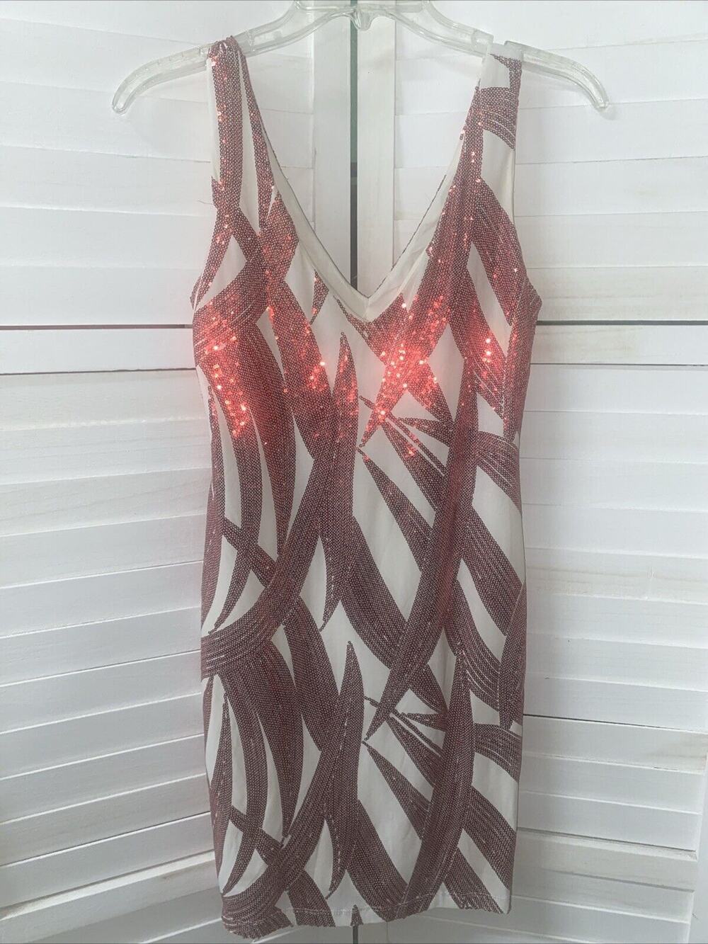 B. DARLIN 90s Y2K Red White Mini Sequin Pencil Cocktail Dress Dress Size 5/6